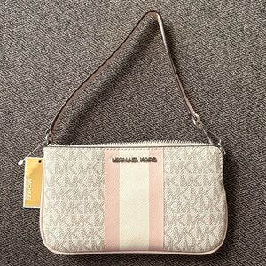 Michael Kors Cream and Light Pink Stripe Wristlet